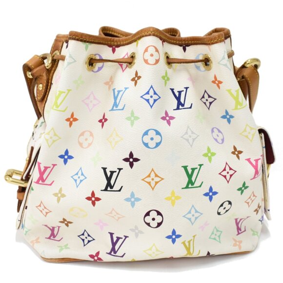 Authentic Louis Vuitton Multicolor Petit Noe Monogram Bucket Shoulder Bag White - Picture 5 of 11